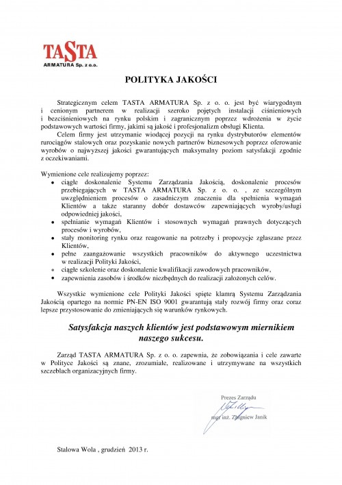 POLITYKA JAKOŚCI