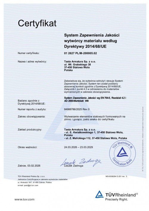 PED 2014_68_EU_ POL_TUV_TASTA Armatura_2026 do 2029